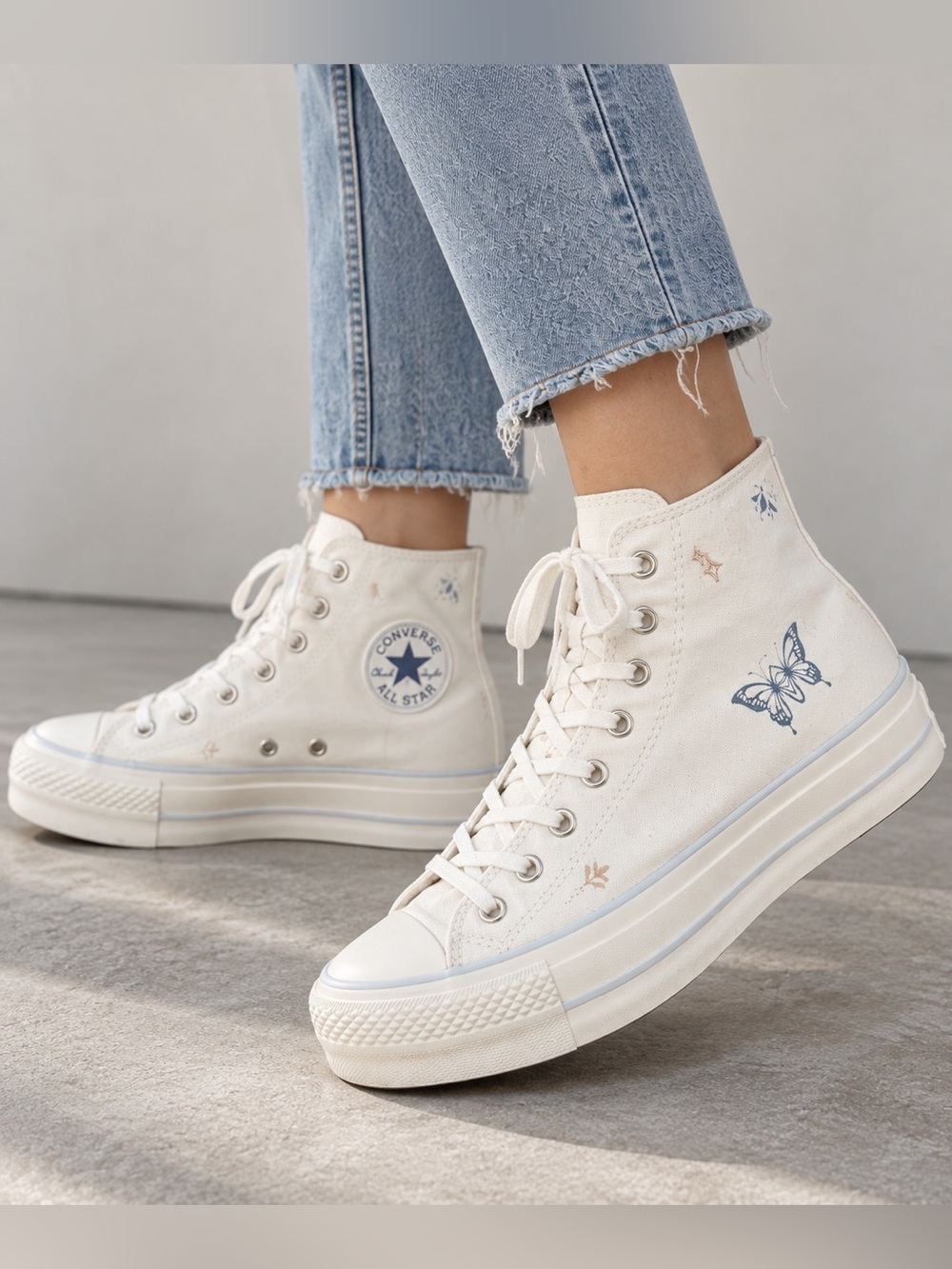 Converse Chuck Taylor Star Lift Platform High Top Butterfly Women 7 Off White